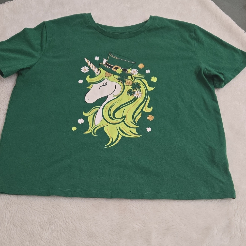 Green Unicorn Graphic Short Sleeve Kids Tee